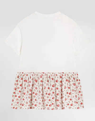 Dolce & Gabbana Small Rose-print Dress With Dg Patch In White
