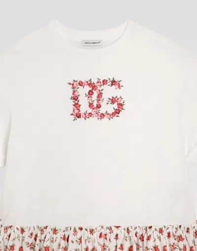 Dolce & Gabbana Small Rose-print Dress With Dg Patch In White