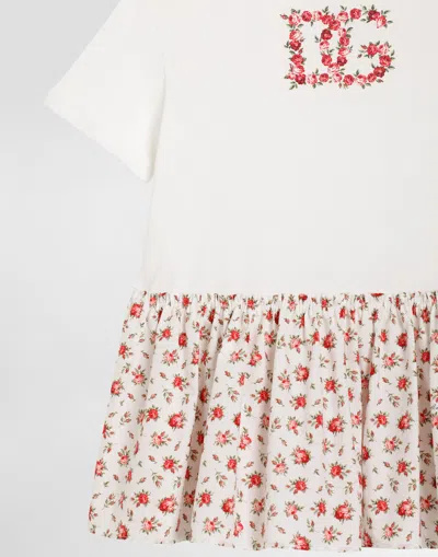 Dolce & Gabbana Small Rose-print Dress With Dg Patch In White
