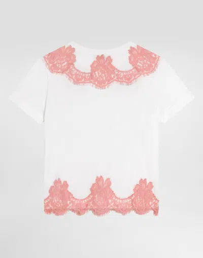 Dolce & Gabbana Jersey T-shirt With Lace And Dg Embroidery In White