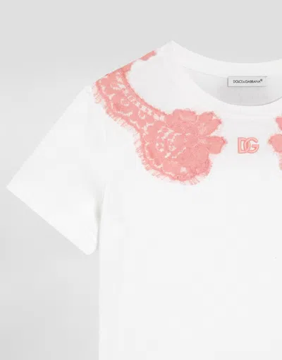 Dolce & Gabbana Jersey T-shirt With Lace And Dg Embroidery In White