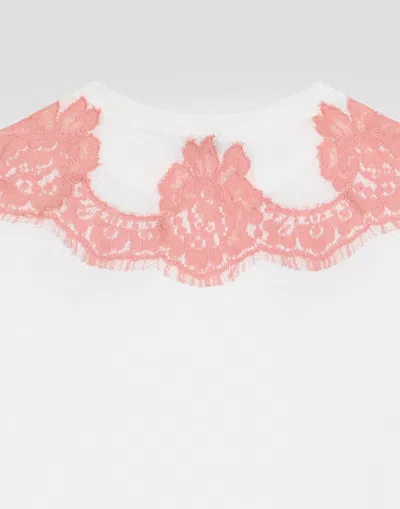 Dolce & Gabbana Jersey T-shirt With Lace And Dg Embroidery In White