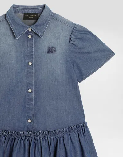 Dolce & Gabbana Ruffled Denim Dress In Blue