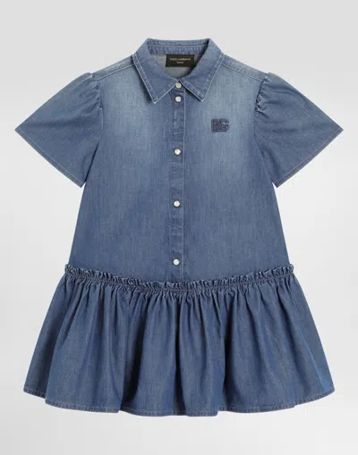 Dolce & Gabbana Ruffled Denim Dress In Blue