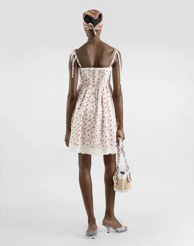 Dolce & Gabbana Lace-trimmed Floral-print Cotton-blend Poplin Bustier Mini Dress In Multi