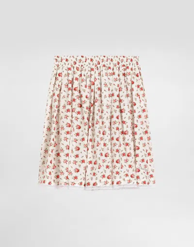 Dolce & Gabbana Small Rose-print Poplin Skirt In Pink