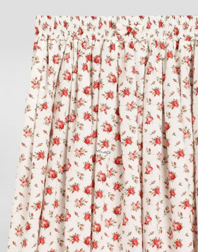 Dolce & Gabbana Small Rose-print Poplin Skirt In Pink