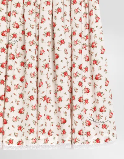 Dolce & Gabbana Small Rose-print Poplin Skirt In Pink