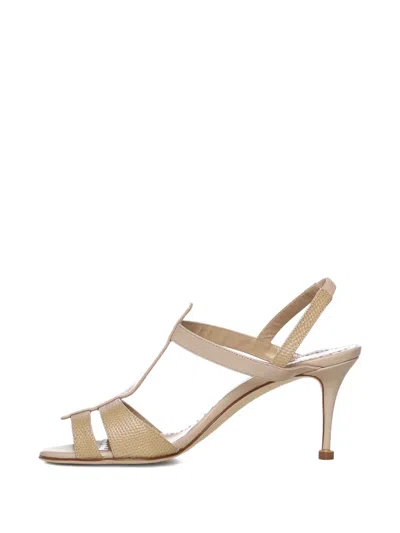 Manolo Blahnik T-strap Heeled Sandals In Multi