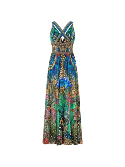 Camilla Bead Strap Gathered Panel Dress In Multi