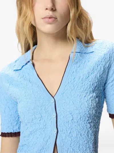 Pinko Short-sleeved Knitted Cardigan In Blue