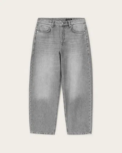 Allsaints Mens Washed Grey Curve Barrel-leg Jeans In Gray