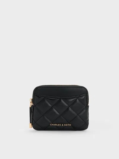 Charles & Keith - Alva Quilted Top-zip Card Holder In Black