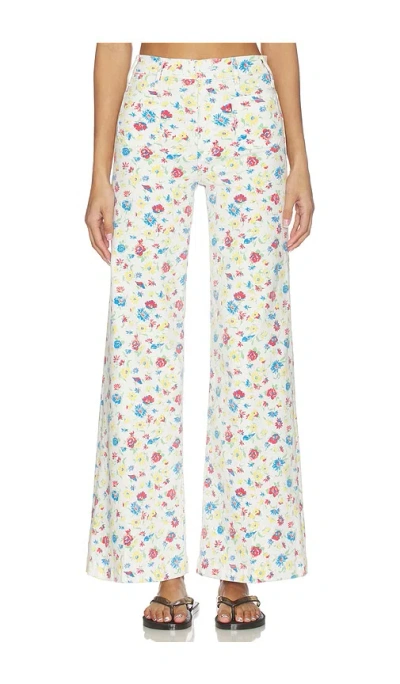 Mother Hustler Roller Patch Pocket Floral-print High-rise Bootcut Jeans In White