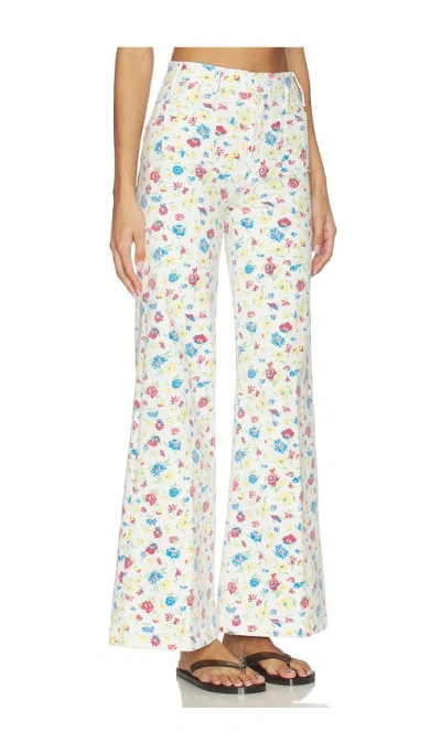 Mother Hustler Roller Patch Pocket Floral-print High-rise Bootcut Jeans In White