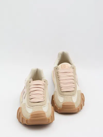 Dolce & Gabbana Dg Athletic Sneakers In Ivory And Pink Fabric And Leather In Multi