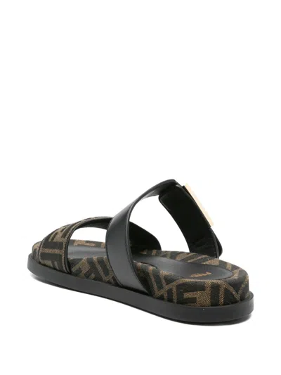 Fendi Leather Sandals With Double Strap And Buckle In Multi