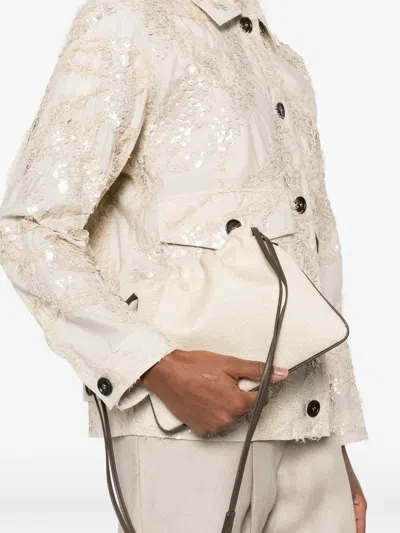 Brunello Cucinelli Shoulder Bag Rectangular Shape Woven Texture Strap In Neutral