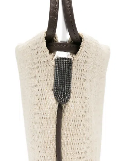 Brunello Cucinelli Shoulder Bag Rectangular Shape Woven Texture Strap In Neutral