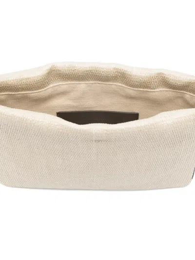 Brunello Cucinelli Shoulder Bag Rectangular Shape Woven Texture Strap In Neutral