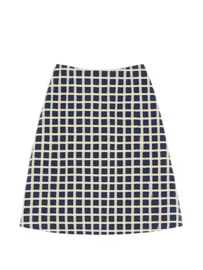 Valentino Wool Skirt With Windowpane Check Pattern In Black