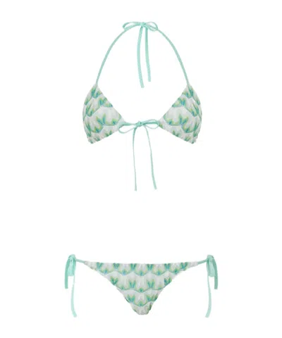 Missoni Triangle Bikini In Viscose With Floral Motif In Green