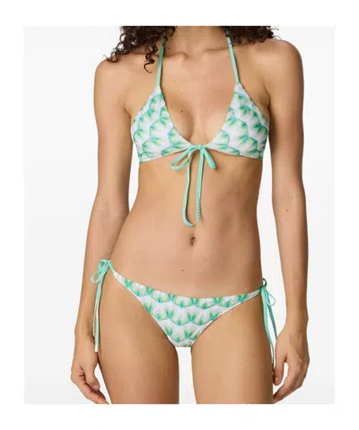 Missoni Triangle Bikini In Viscose With Floral Motif In Green