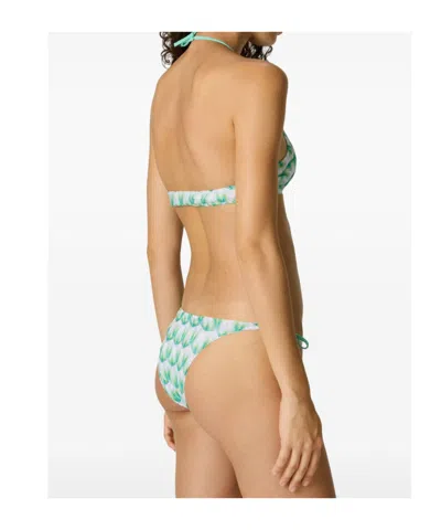 Missoni Triangle Bikini In Viscose With Floral Motif In Green