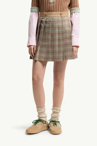 Moncler Women Checked Pleated Mini Skirt In Brown