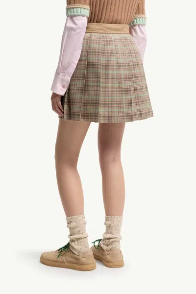 Moncler Women Checked Pleated Mini Skirt In Brown