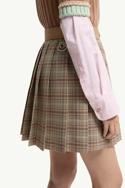 Moncler Women Checked Pleated Mini Skirt In Brown