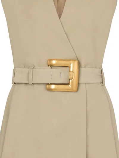 Balmain Wrap Cotton Gabardine Dress Belt Detail In Neutral