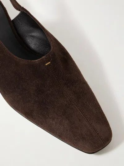 Khaite Cecilia Suede Slingback Flats In Brown