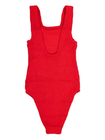 Hunza G Neutral Square Neckline High-cut Swimsuit In Red