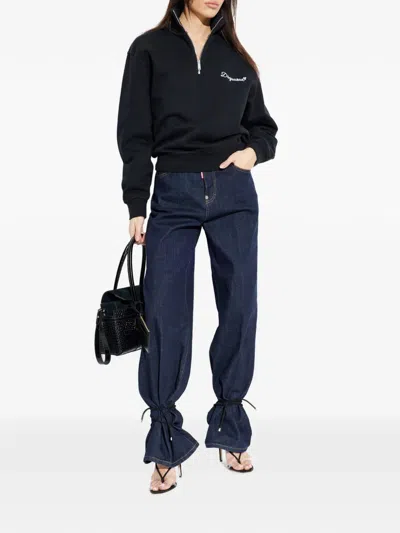Dsquared2 Logo Half-zip Sweatshirt In Black