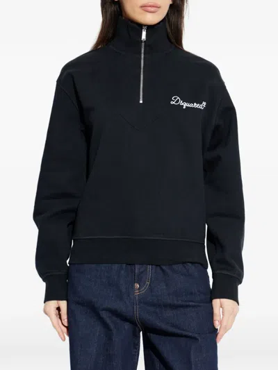 Dsquared2 Logo Half-zip Sweatshirt In Black