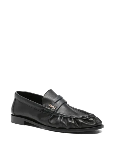 Saint Laurent Nappa Leather Loafers Featuring Ruched Detailing In