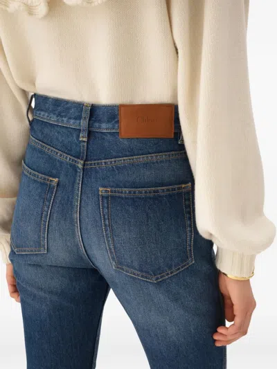 Chloé Straight Trousers Belt Loops Contrast Stitching In Blue