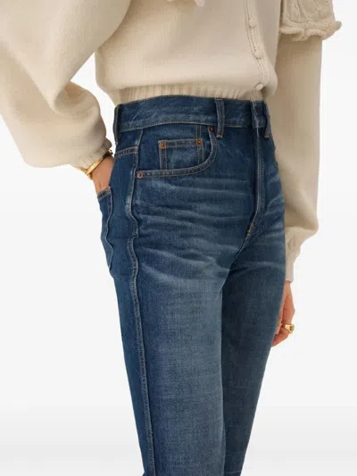 Chloé Straight Trousers Belt Loops Contrast Stitching In Blue