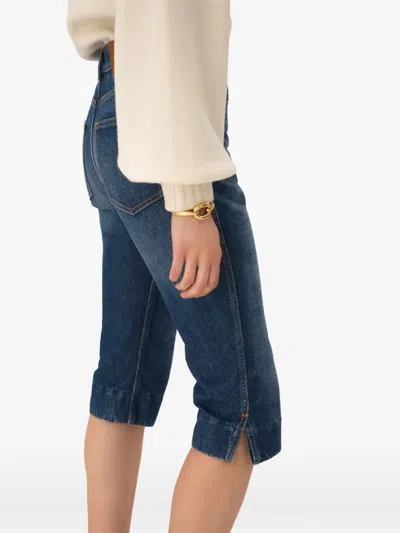 Chloé Straight Trousers Belt Loops Contrast Stitching In Blue