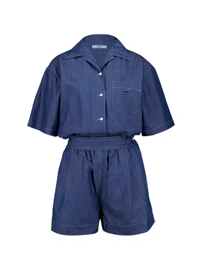 Prada Pocket Button Jumpsuit In Blue