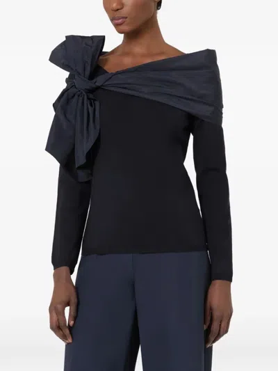 Max Mara Bow-decorated Wool Sweater In Black