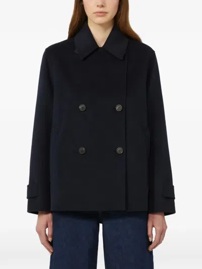 Weekend Max Mara Double-breasted Wool Blend Coat In Blue