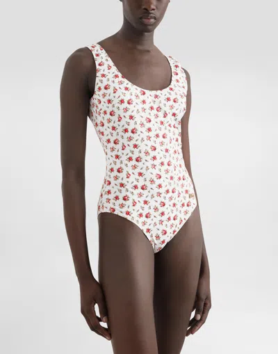 Dolce & Gabbana Small Rose-print One-piece Swimsuit In White
