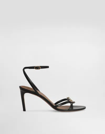 Dolce & Gabbana Sandals Thin Straps Stiletto Heel Heart In Black