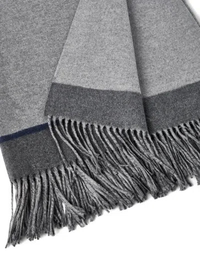 Brunello Cucinelli Fringed Striped Silk Throw Blanket In Gray