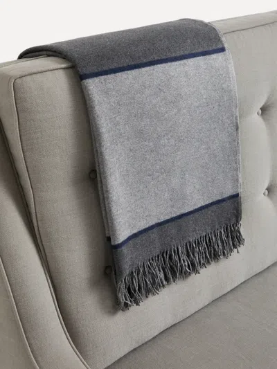 Brunello Cucinelli Fringed Striped Silk Throw Blanket In Gray