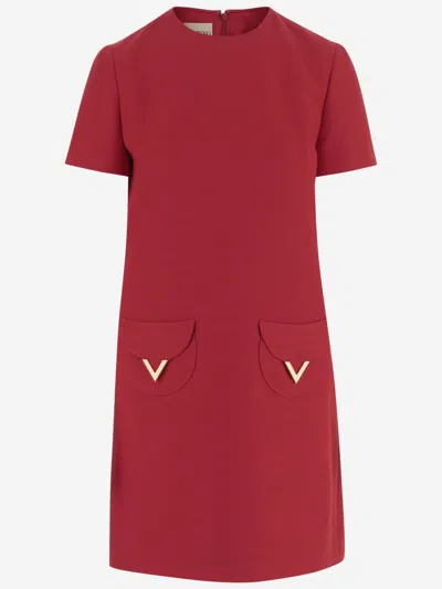 Valentino Womens Paris Pocket-front Short-sleeve Wool-blend Midi Dress In Red