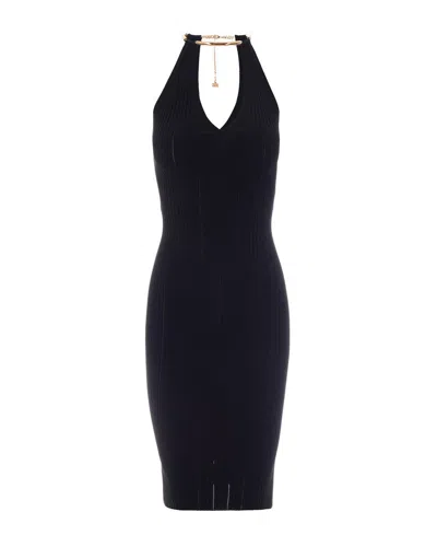 Elisabetta Franchi Openwork Knit Necklace-detail Dress In Blue