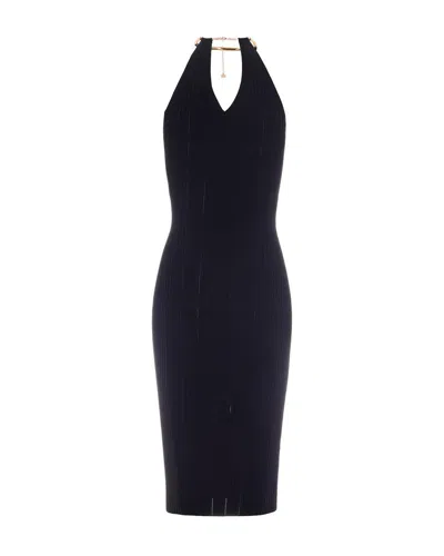 Elisabetta Franchi Openwork Knit Necklace-detail Dress In Blue